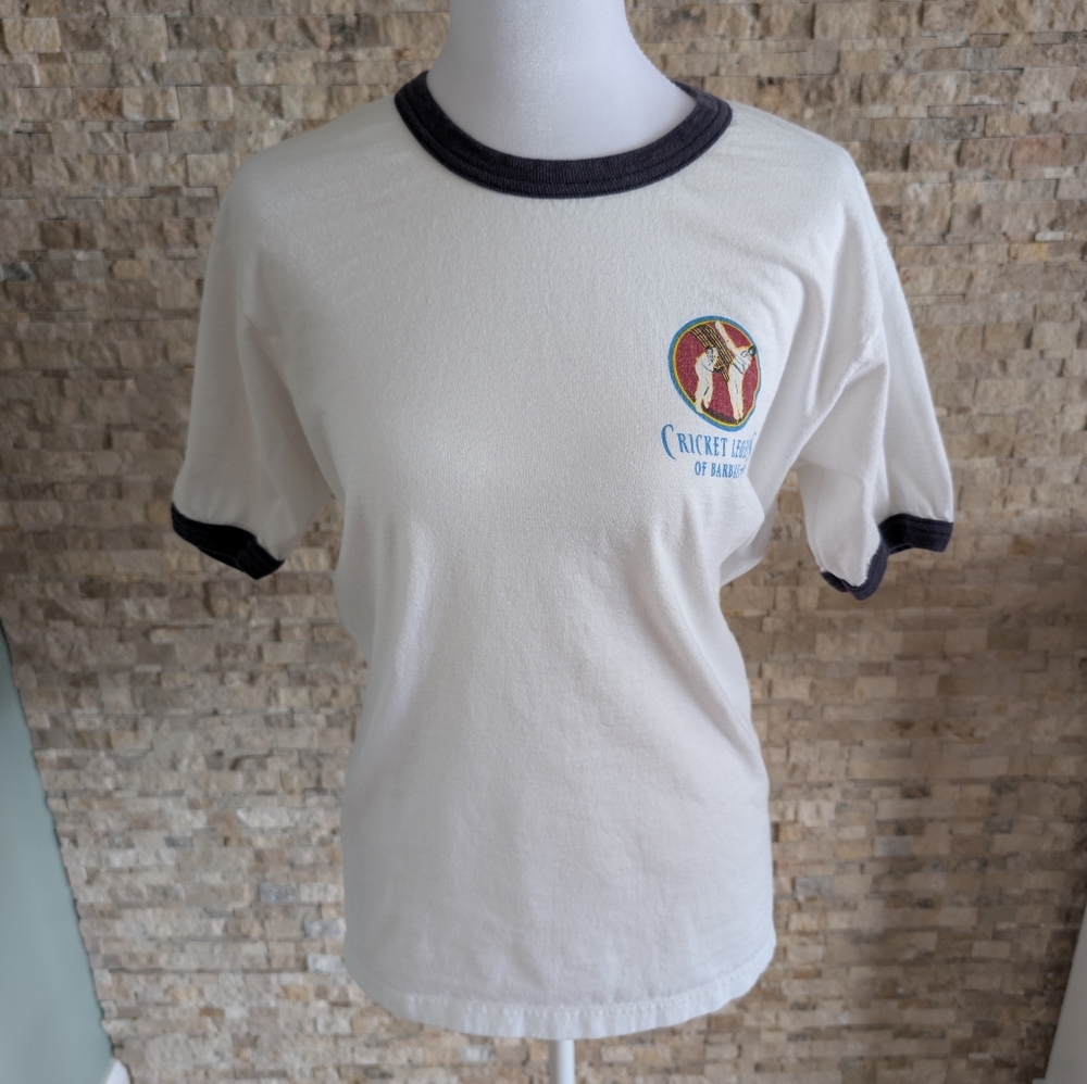 Vintage Cricket Legends of Barbados Ringer Graphic Sports 100% Cotton Tee Sz S image 3
